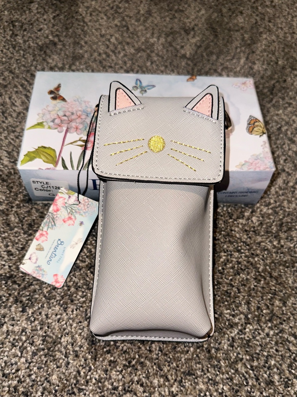 Brentano NEW Cute Cat Crossbody Pouch Purse Light Gray